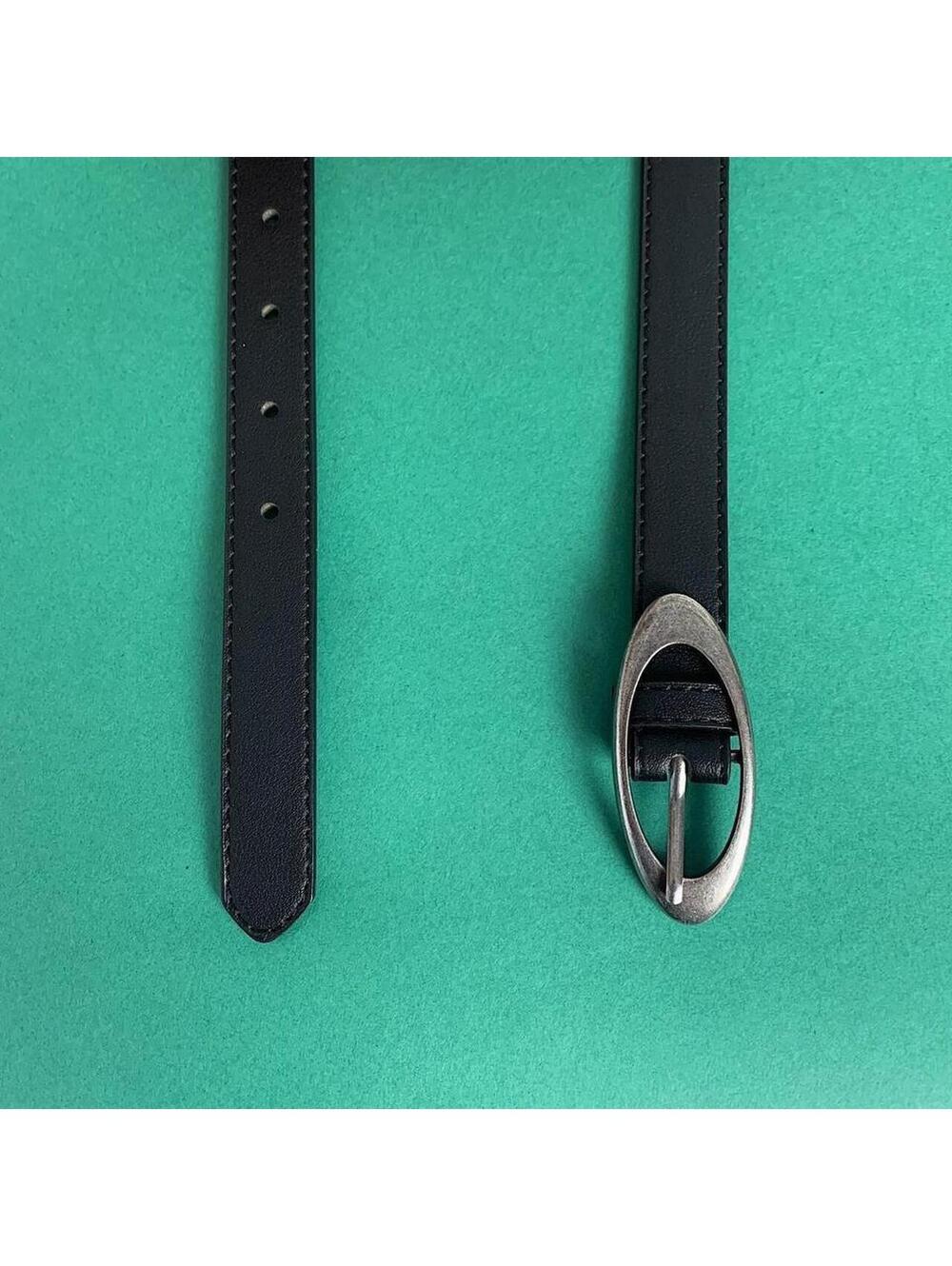 Y2k 2000s Cyber Oval simplistic belt buckle slim black belt. 40 inches length fi - Picture 6 of 7